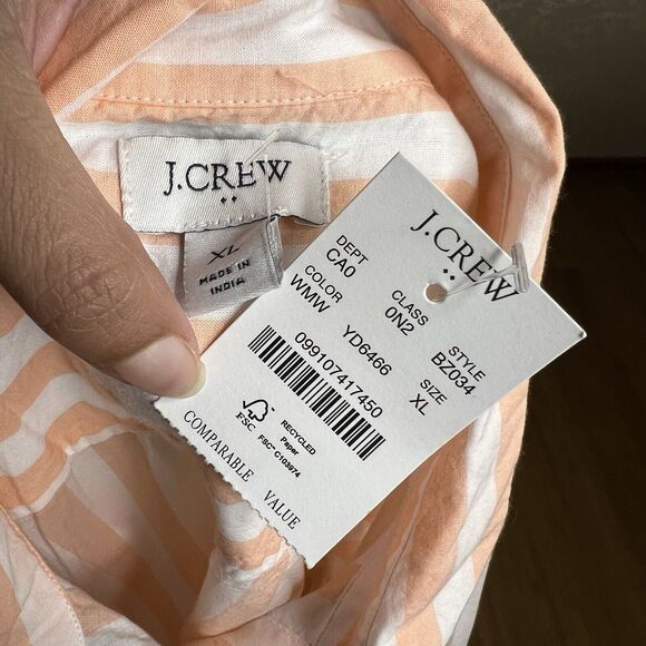 J Crew Shirt Womens XL Orange Striped Cotton Signature Fit Lightweight Preppy - Picture 4 of 9